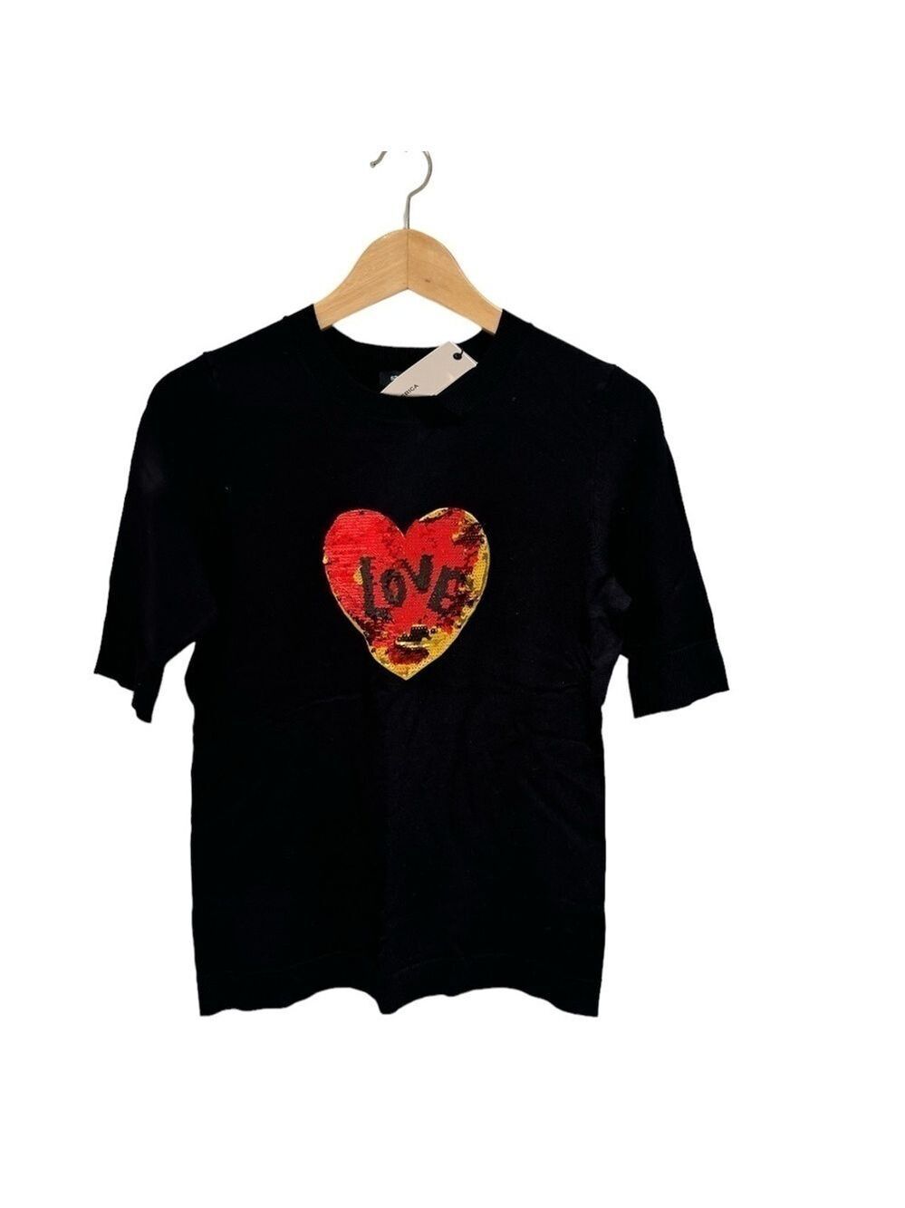 525 AMERICA black knit flip sequin t-shirt - size small